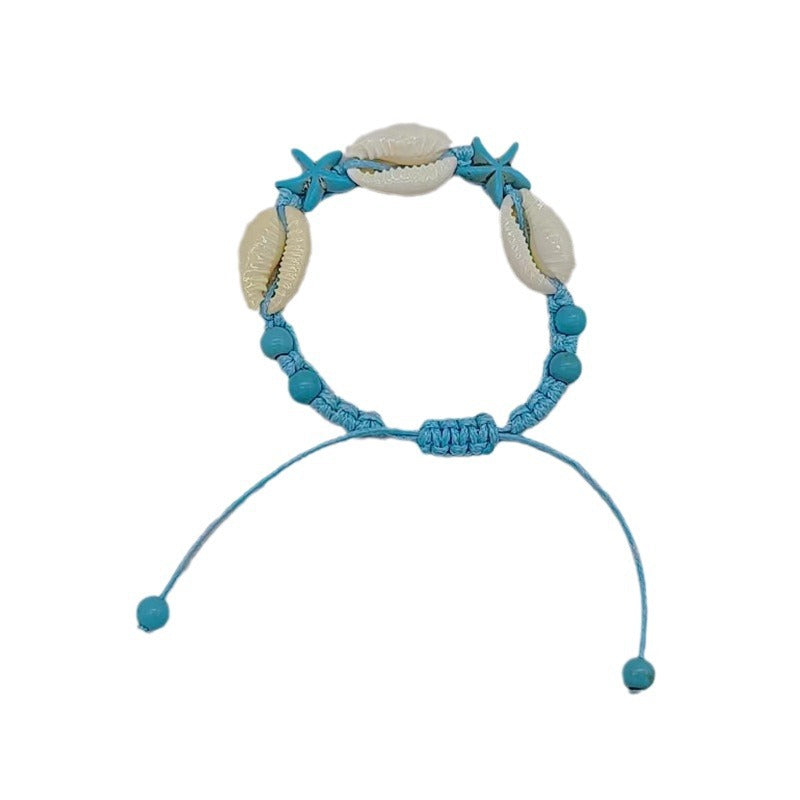 Wholesale Ocean Style Blue Turquoise Natural Shell Handmade Braided Bracelet