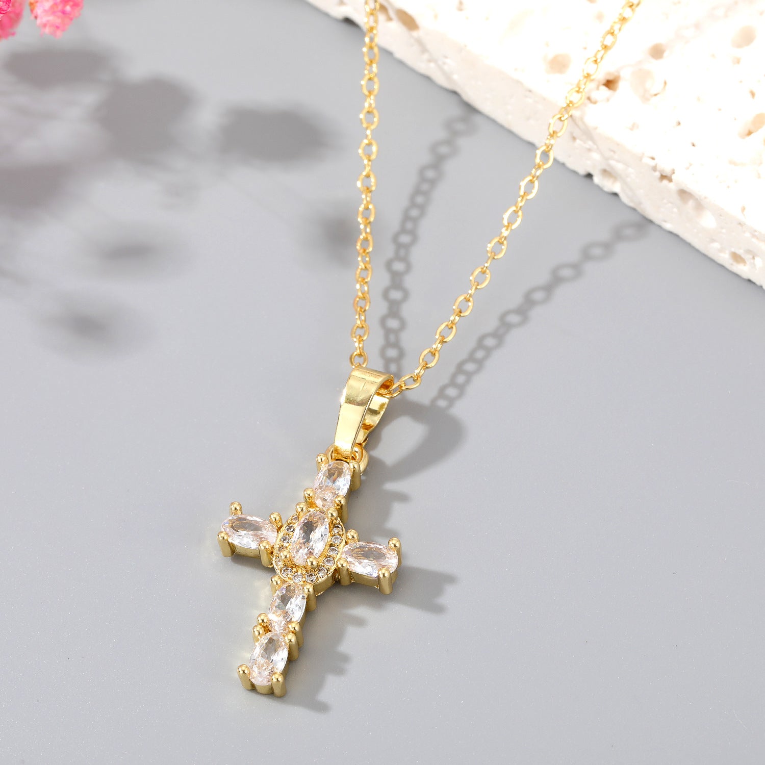 Wholesale Cross Hollow Color Zircon Alloy Necklaces
