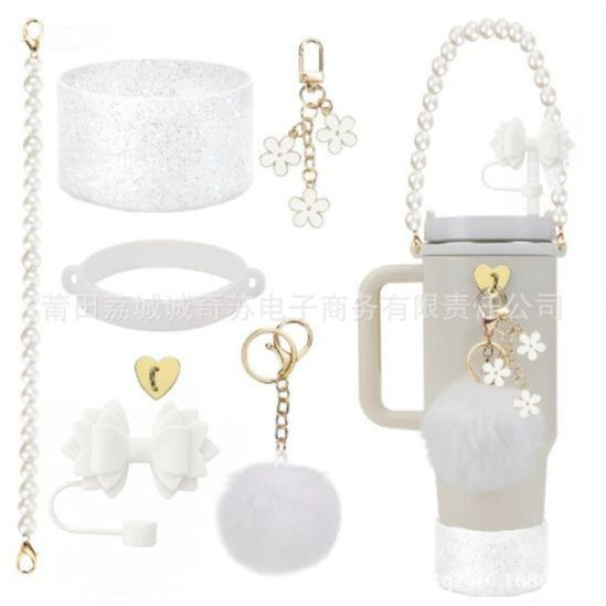 Wholesale Handle Flower Cup Chain Love Flower Straw Cap Cup Accessories