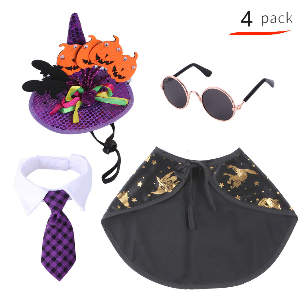 Wholesale 2PCS Halloween Set Cat Funny Hat Triangle Polyester Cloak