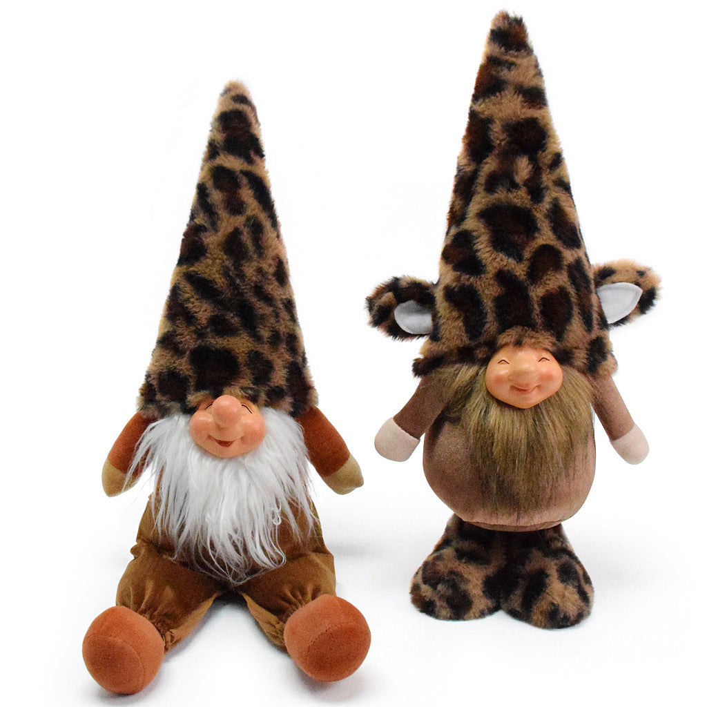 Wholesale Secondhand leopard print plush gnome doll ornaments