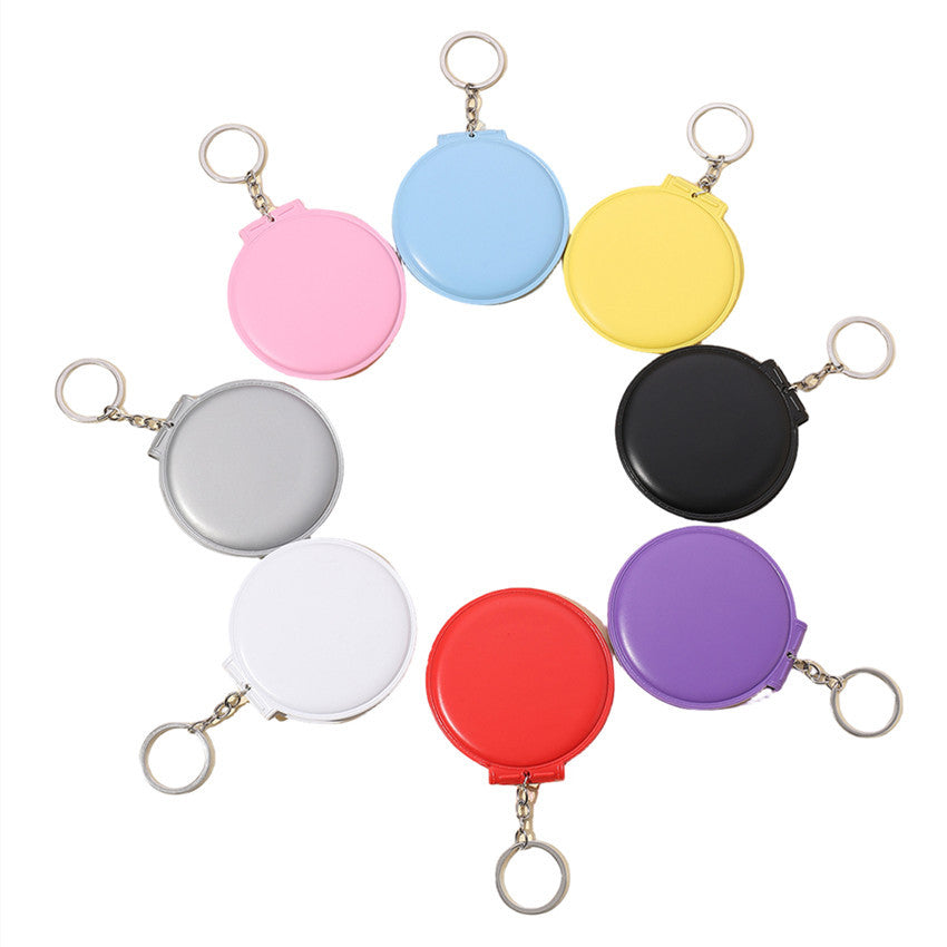 Wholesale Candy Color Cosmetic Mirror Leather Small Round Mirror Portable Folding Keychain