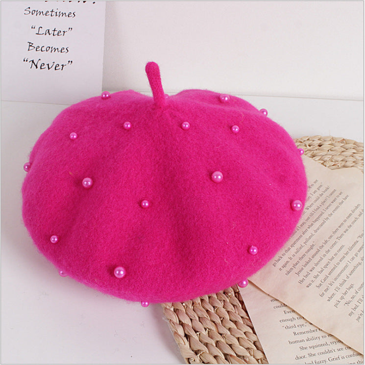 Wholesale Autumn and Winter Pearl Children's Beret Pearl Hat