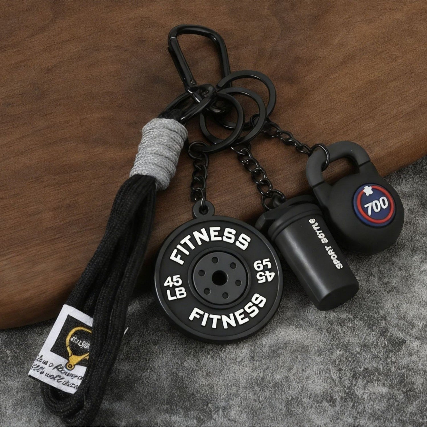 Wholesale Creative mini fitness barbell keychain