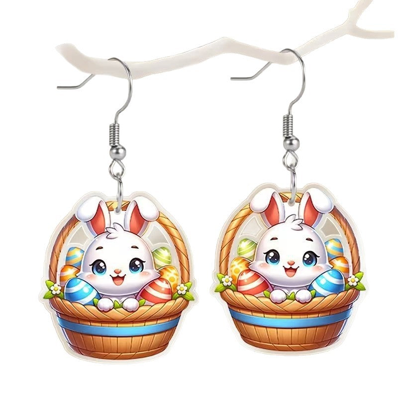Wholesale Easter Colorful Polychrome Protein Rabbit Acrylic Earrings