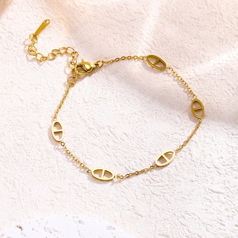 Wholesale Geometric Titanium Steel Sweater Chain Necklace Gold Electroplated Fashion Jewelry Accessory For Women