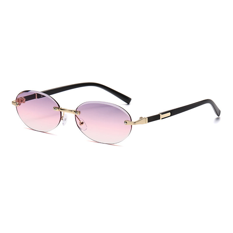 Wholesale Hot Girl Cut Edge Personalized Oval Frame Rimless Sunglasses