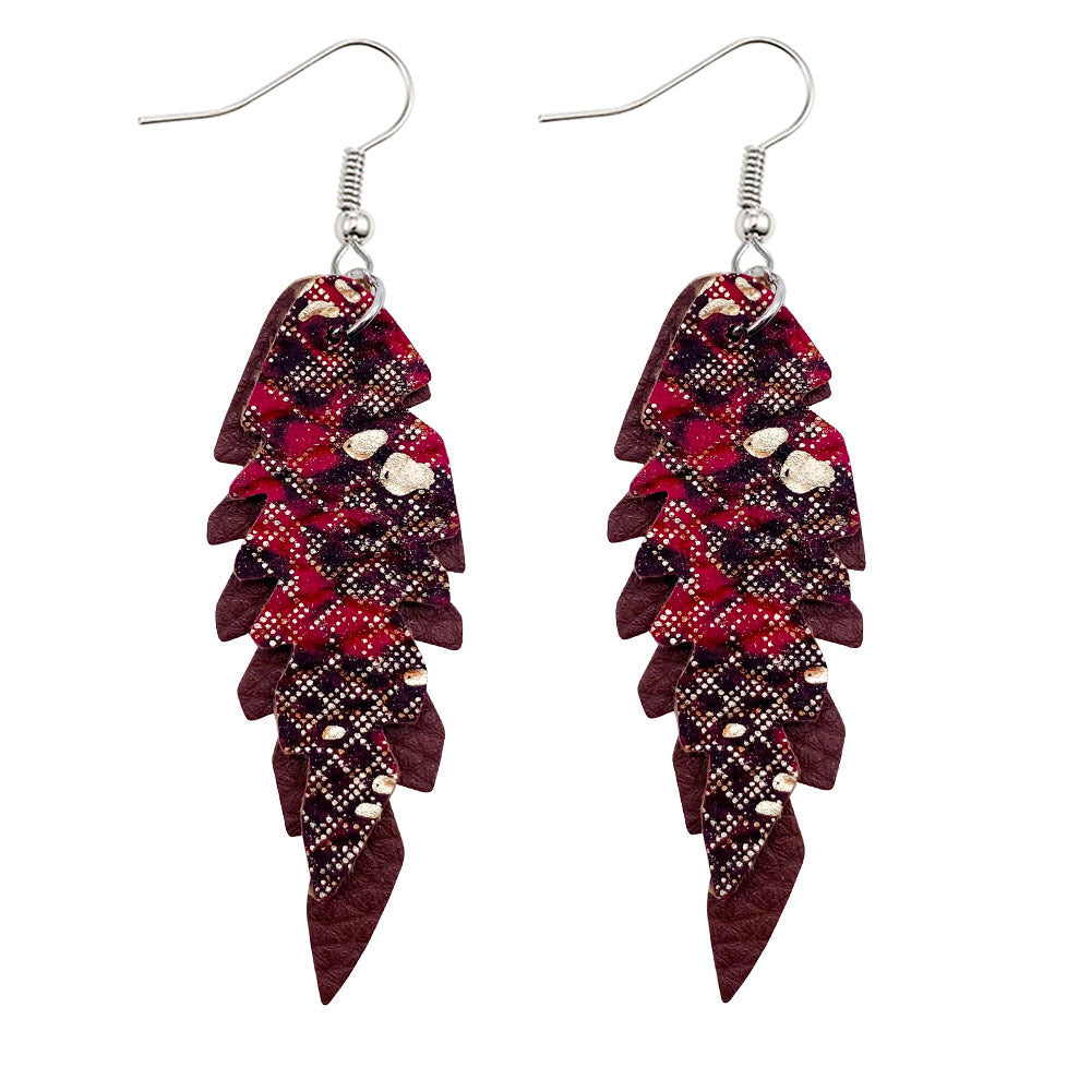 Wholesale Leopard Print Leaf Shaped Leather Earrings