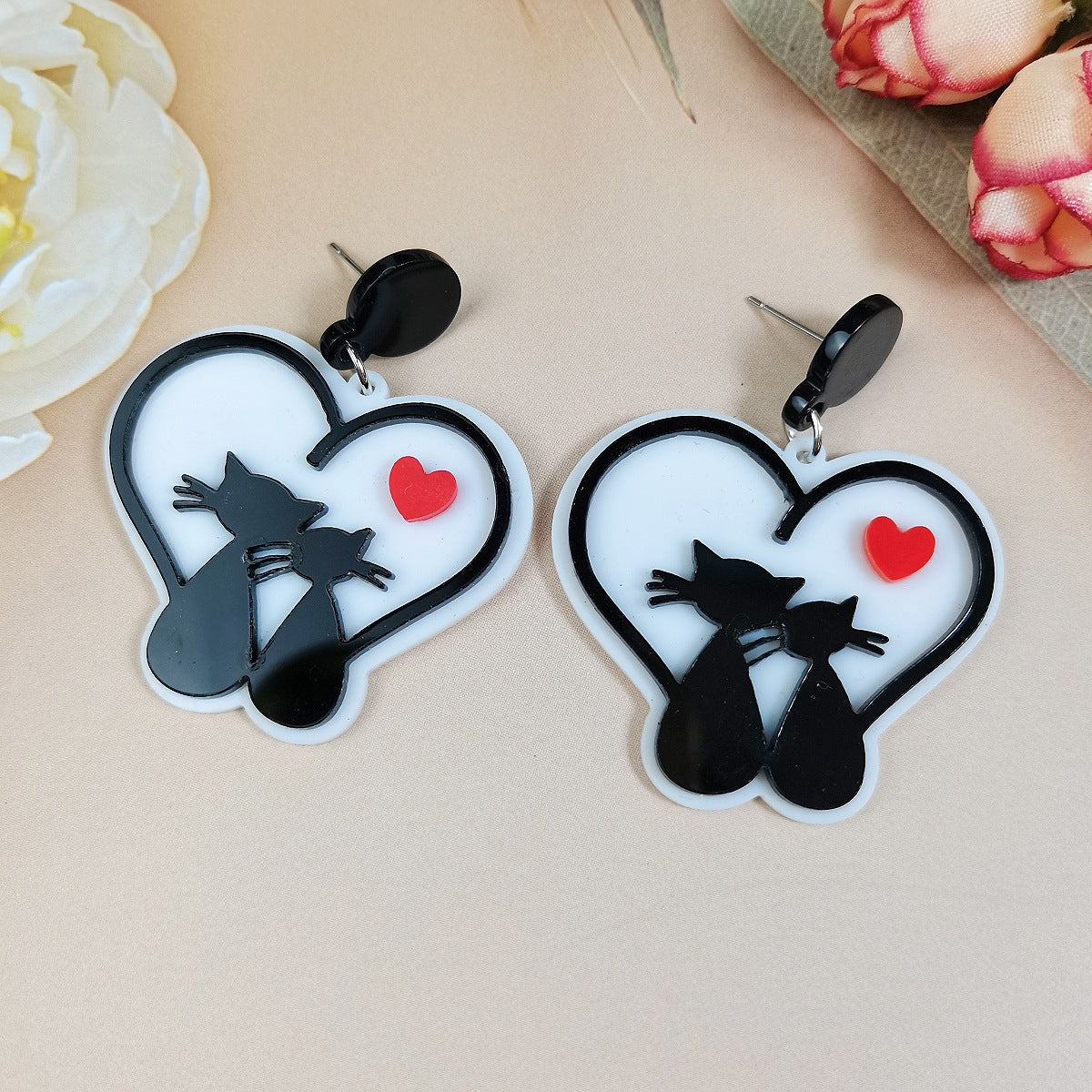 Wholesale Valentine's Day Cat Love Letter Acrylic Earrings