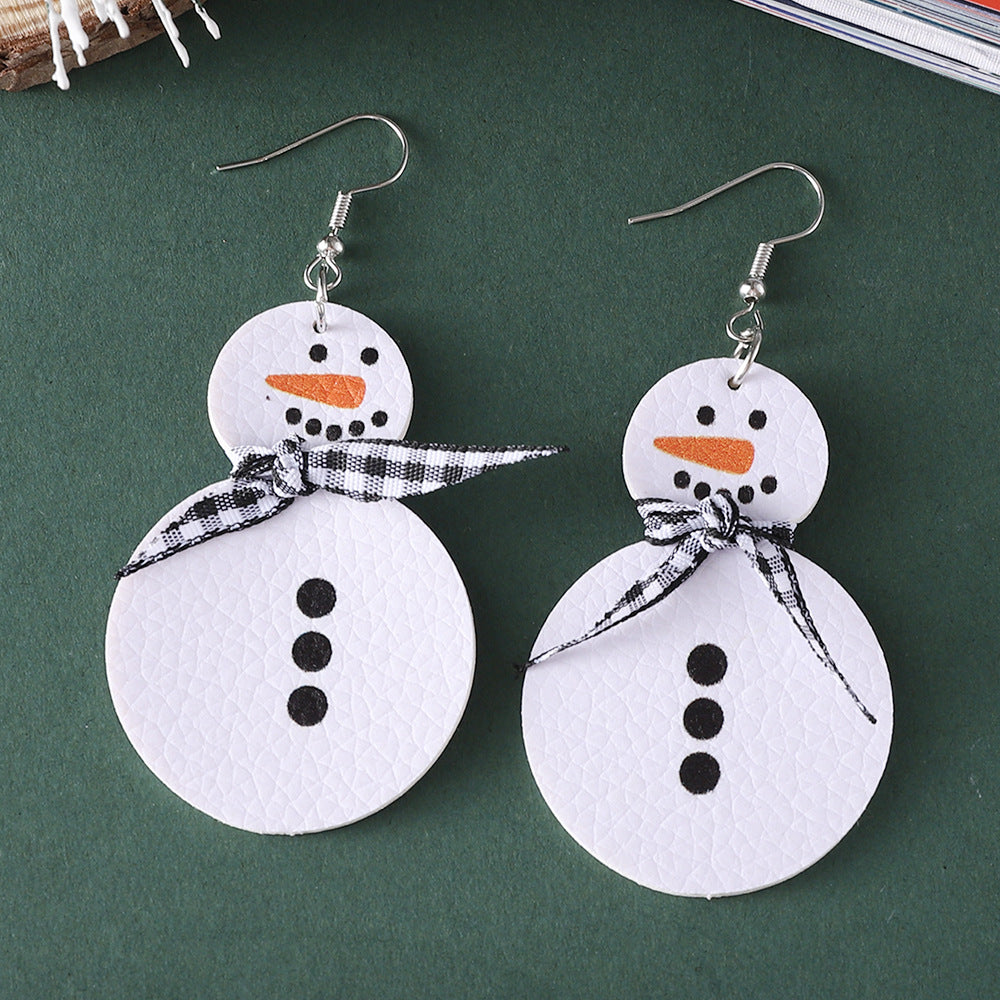 Wholesale Christmas snowman f plaid ribbon earrings