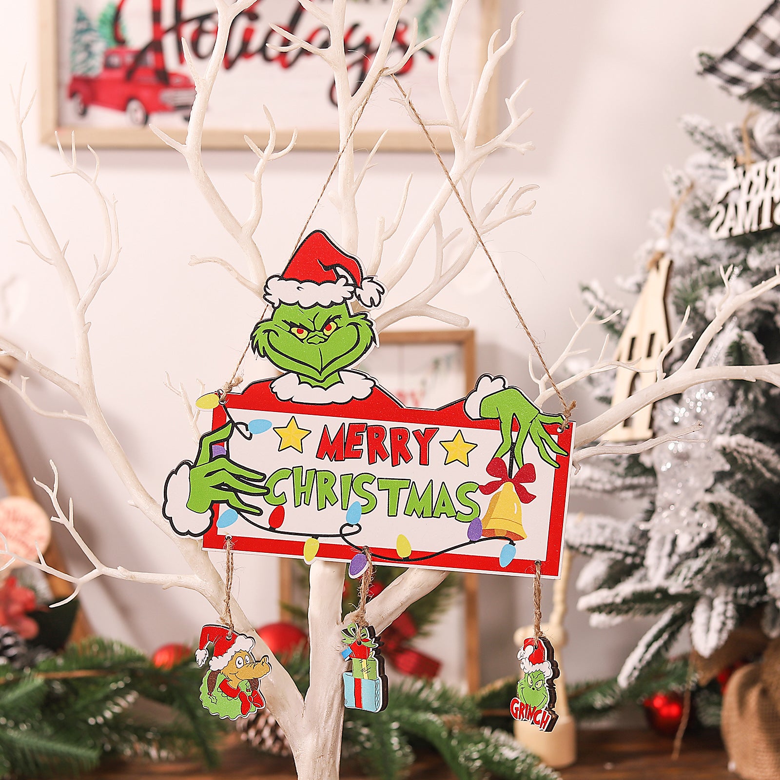 Wholesale Christmas Supplies Greenwich Christmas Merry Signboard Wooden Pendant Decoration