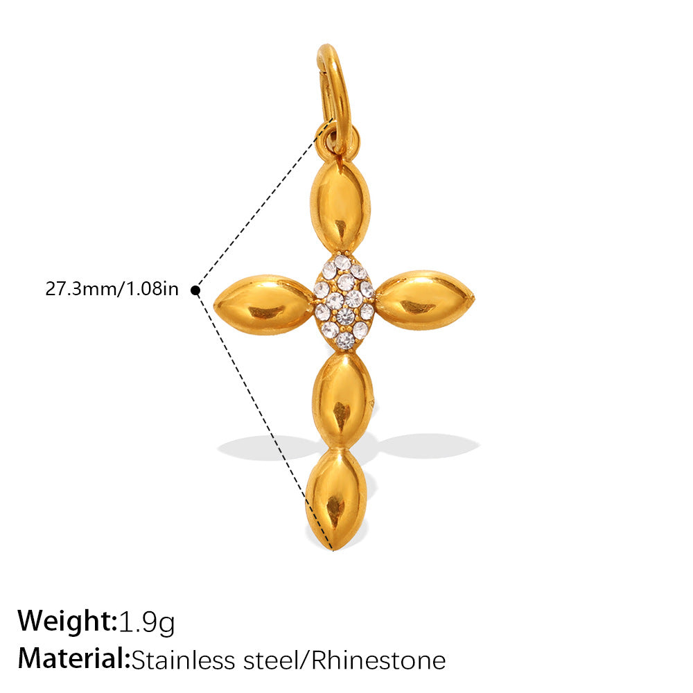 Wholesale Stainless steel gold-colored diamond-studded key cross pendant