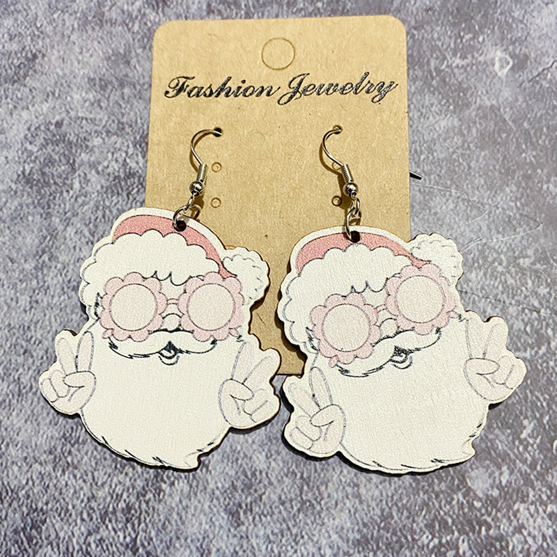 Wholesale Christmas Gingerbread Man Santa Wooden Earrings