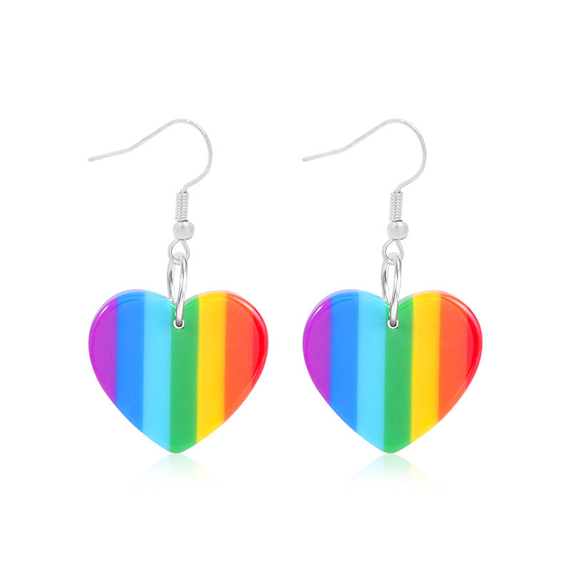 Wholesale Rainbow Flag Love Heart Alloy Pendant Drip Oil Earrings