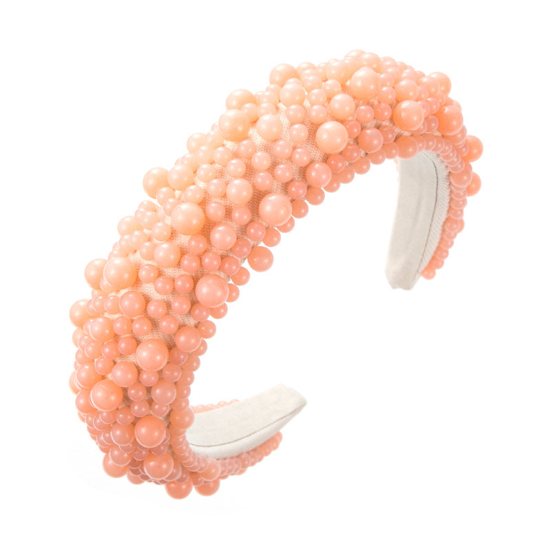 Wholesale Fashionable Handmade Pearl Jelly Color Female Sponge Wide-brimmed Headband