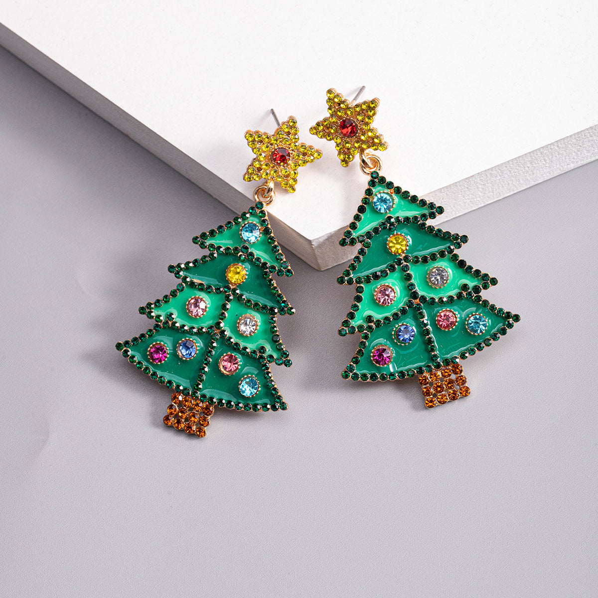 Wholesale Christmas Rice Ball Bow Knot Crutches Guard Christmas Tree Alloy Diamond Earrings