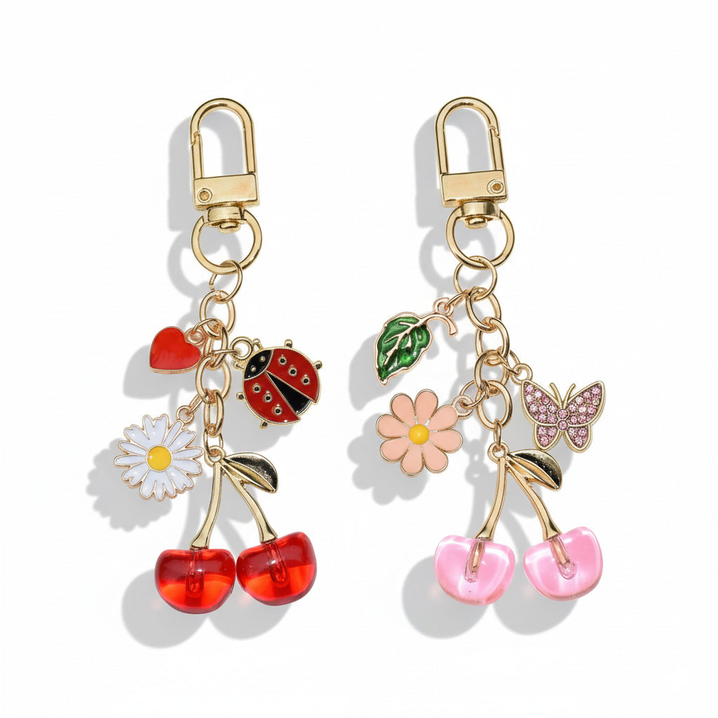 Wholesale Cherry butterfly ladybug  green leaf keychain Y2K bag pendant