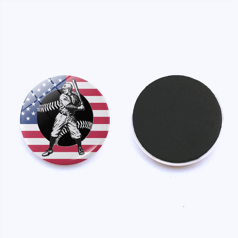 Al por mayor 25 mm Flag Bail Baseball Fridge Time Gema Gema Magnetic Glass Decorations