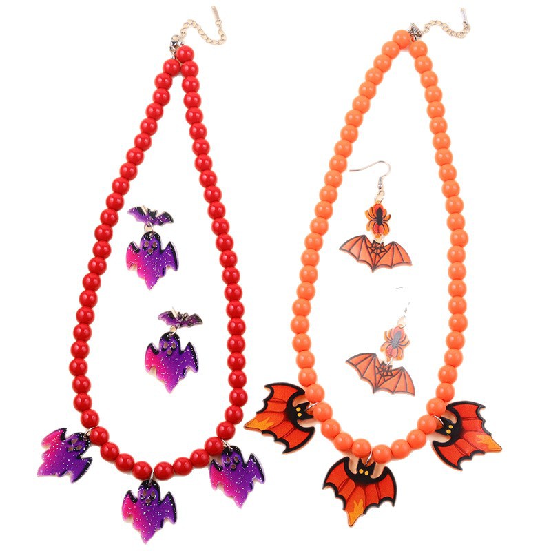 Wholesale  Bat Ghost Beaded Acrylic Earrings and Necklace Set