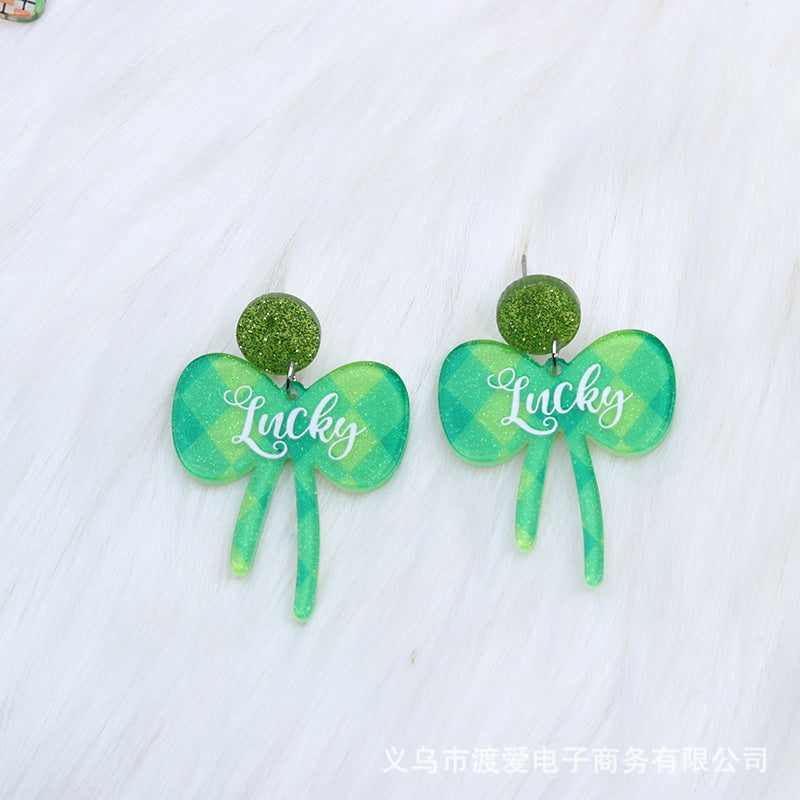 Wholesale St.  Patrick' s Day Clover Hat Butterfly Acrylic Earrings