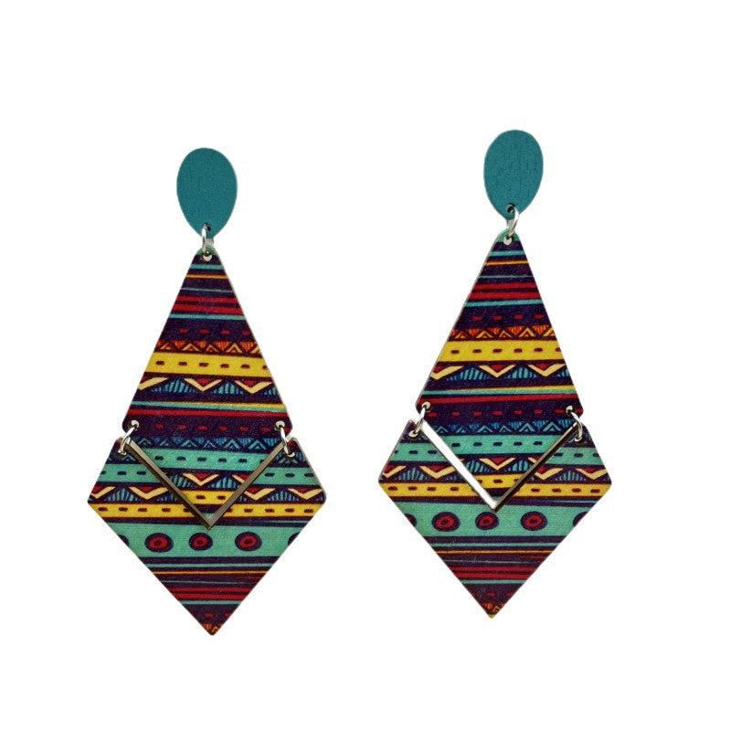 Wholesale Antique Bohemian Printed Wood Earrings