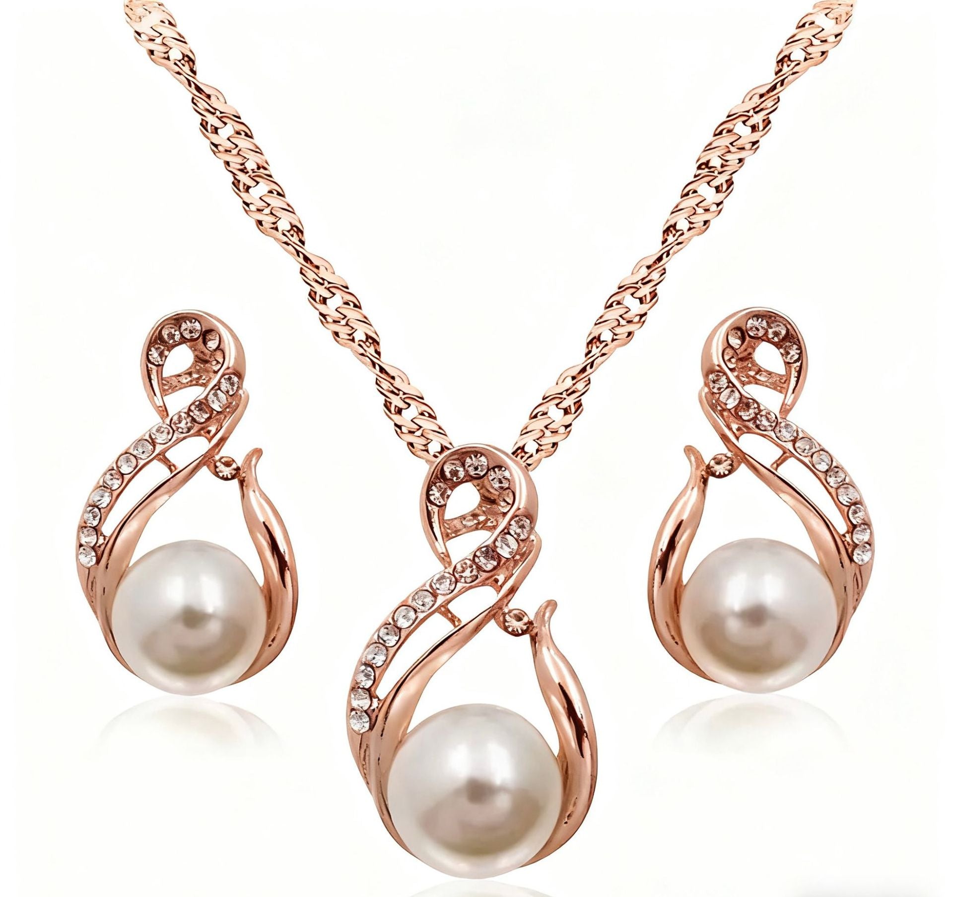 Wholesale Pink and white five petal flower necklace earring set