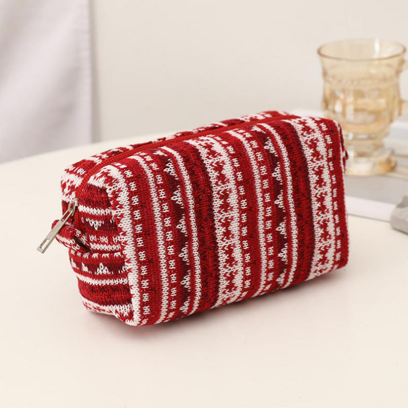 Wholesale New Year Christmas Red Knitted Wool Pencil Bag