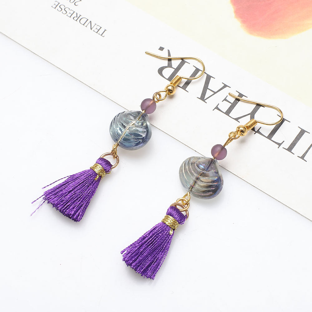 Wholesale Vintage Glass Shell Fashion Long Tassel Earrings