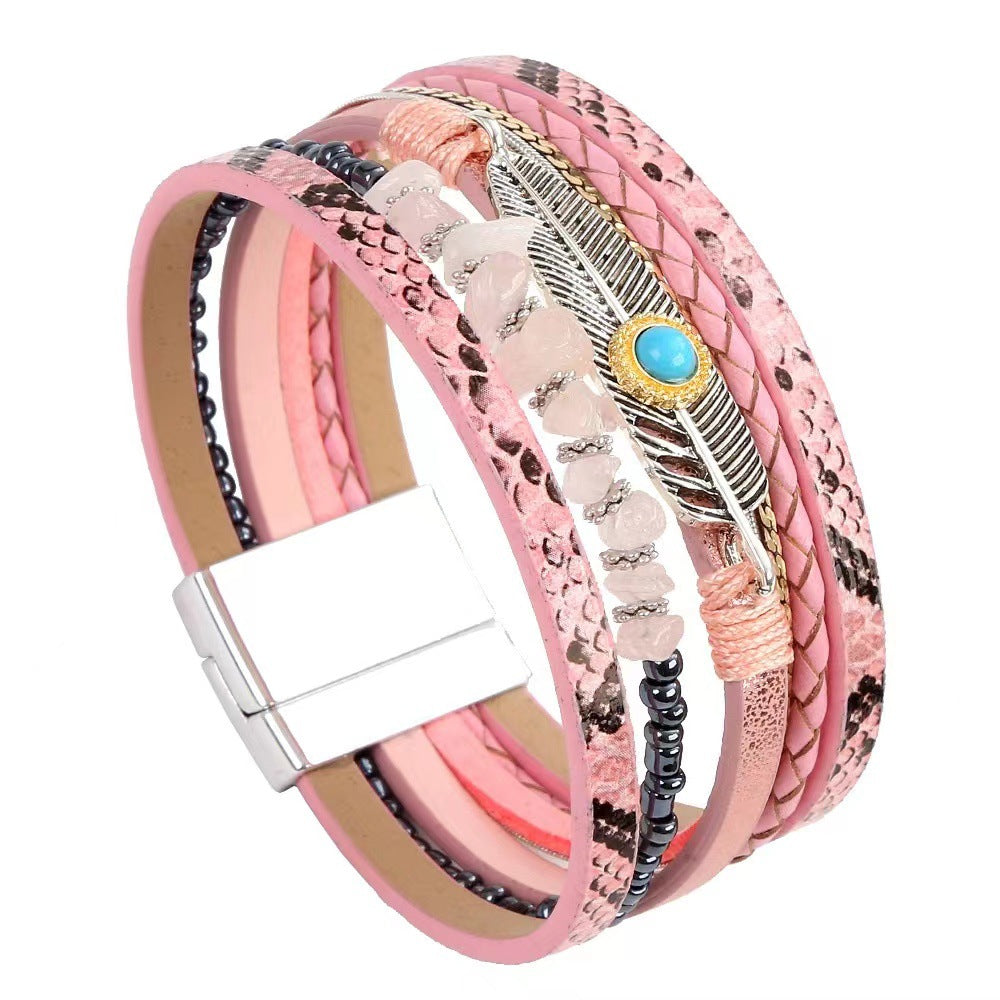 Wholesale Vintage Ethnic Style Woven Turquoise Multi-layered Bohemian Bracelet