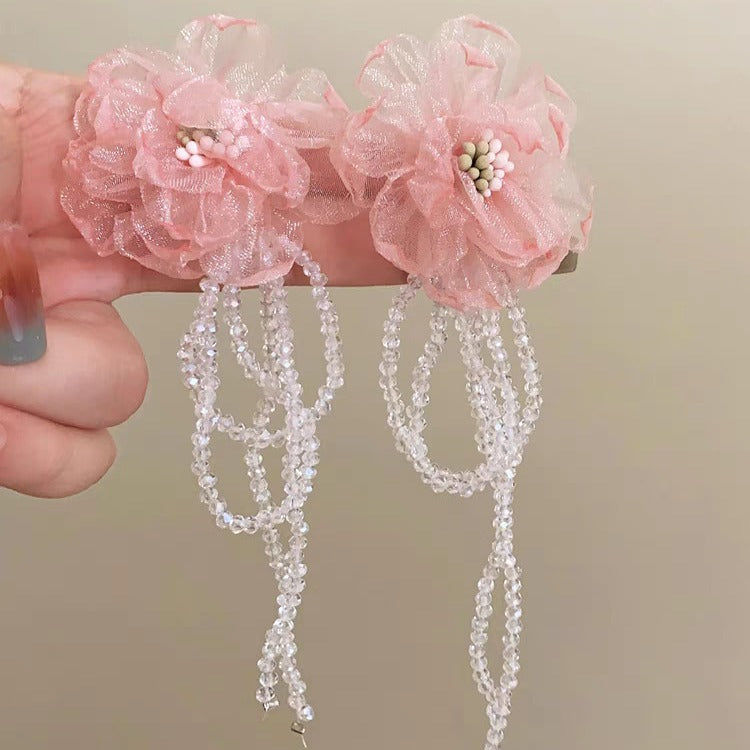 Wholesale Retro flower crystal tassel earrings fairy temperament holiday style exaggerated earrings