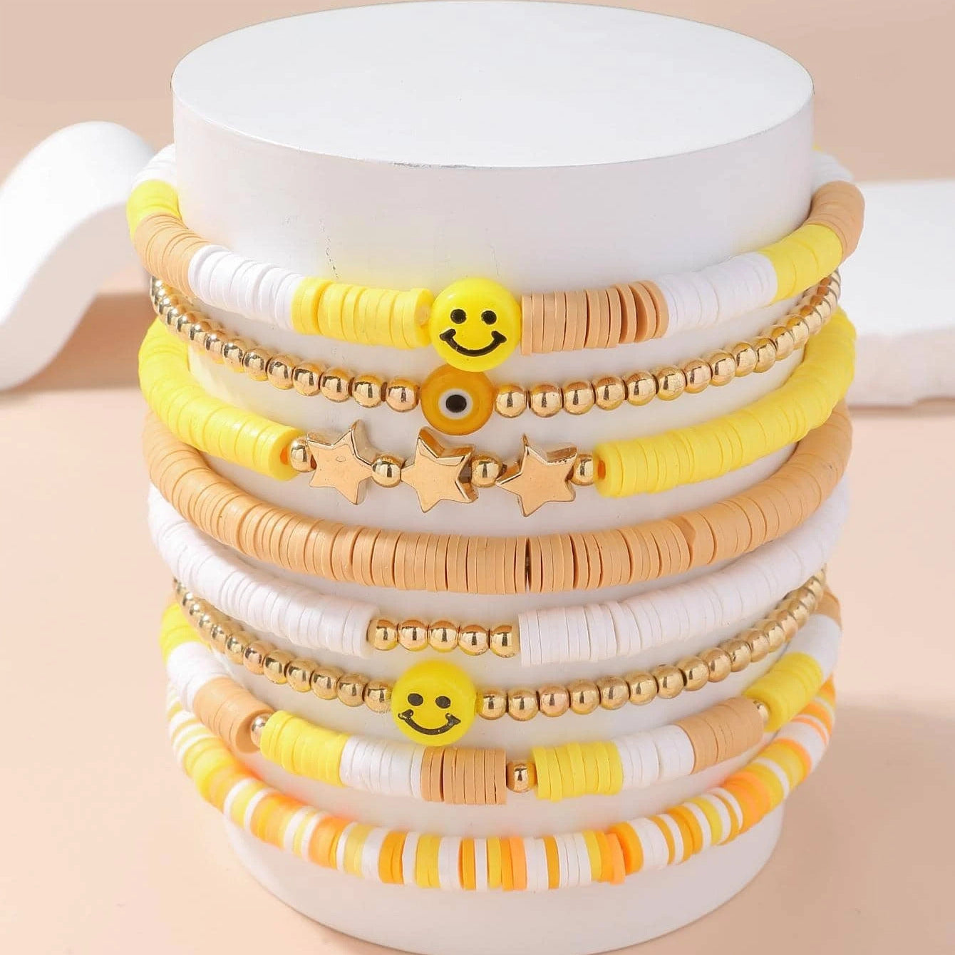 Wholesale bright yellow 8-piece set handmade soft yellow bracelet