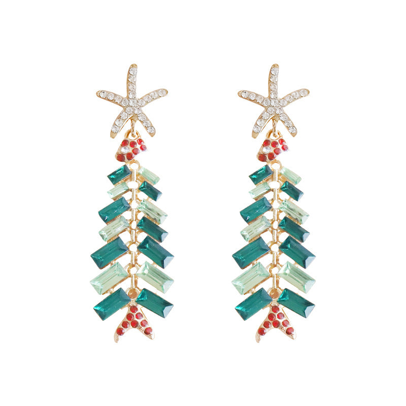 Wholesale Christmas Alloy Diamond Christmas Tree Earrings