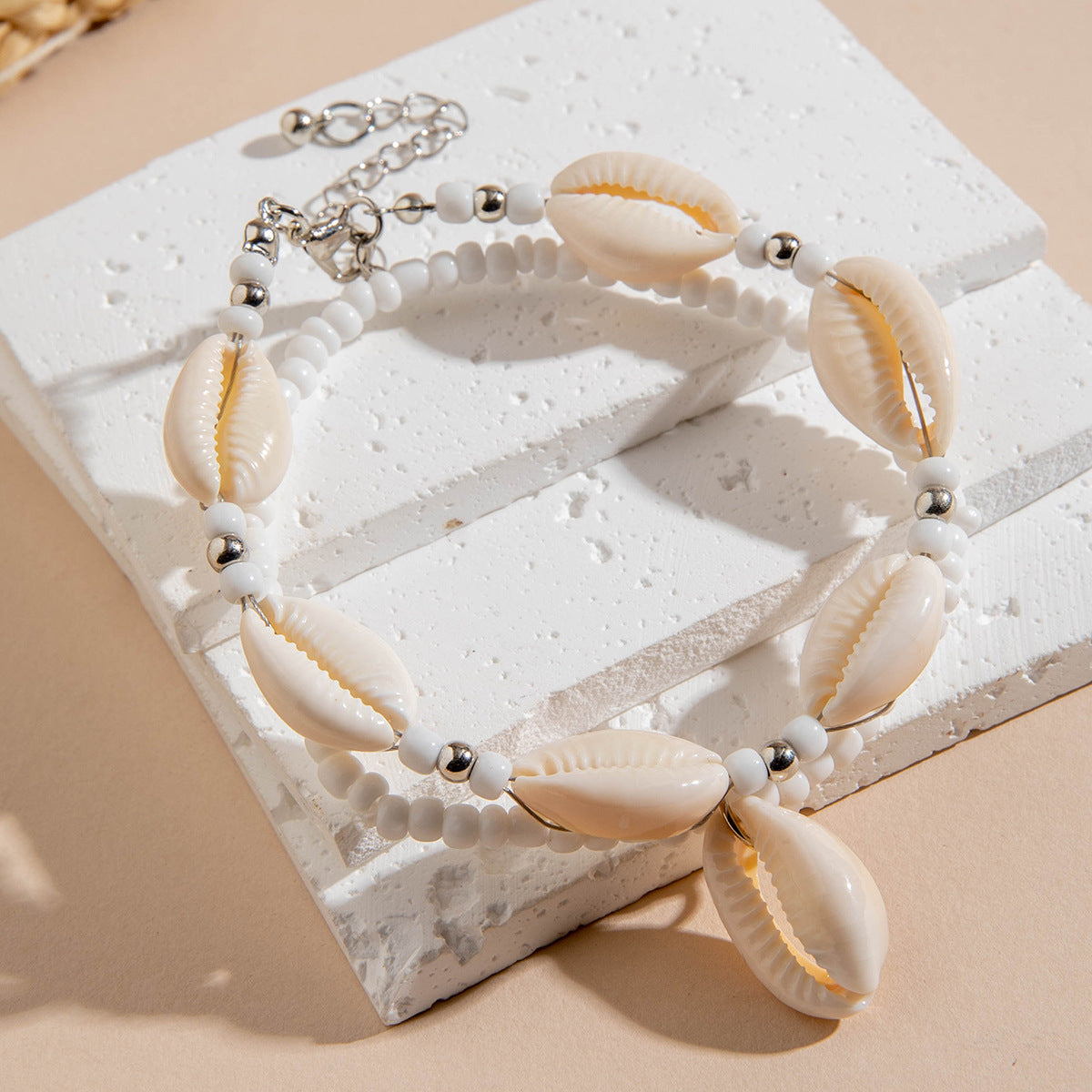 Wholesale 10pcs Beach Style Double Layer Rice Pearl Shell Anklet