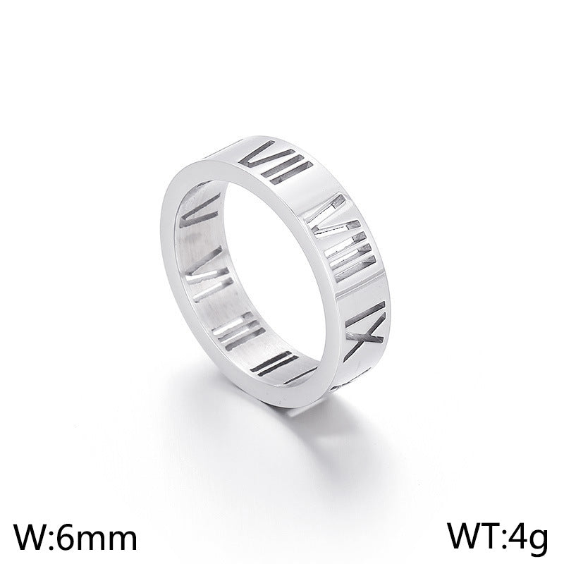 Wholesale Titanium Steel Hollow Roman Numeral Rings