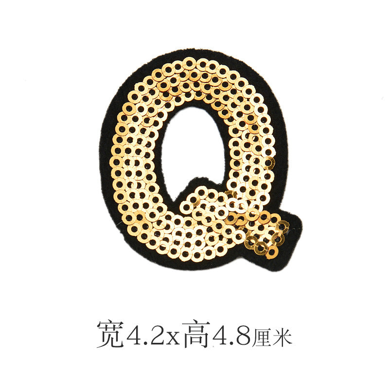 Wholesale Polyester Gold Sequin Alphabet Embroidered Patches For Coats Fashion Clothing Decorative Applique DIY Craft Supply