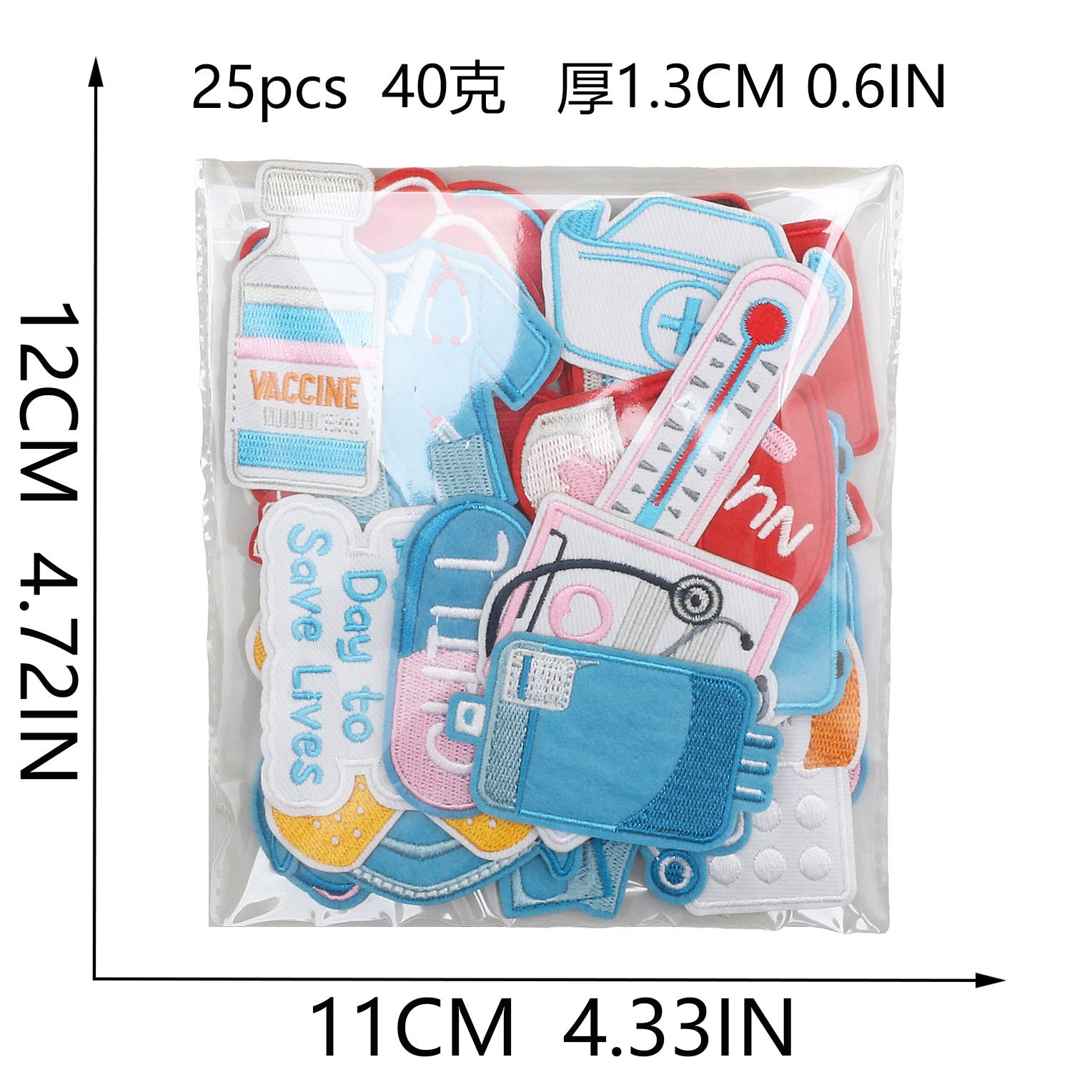 Wholesale Modern Red Blue Medical Rescue Team Embroidered Patches Cartoon Stethoscope Polyester Clothing Decoration Gift