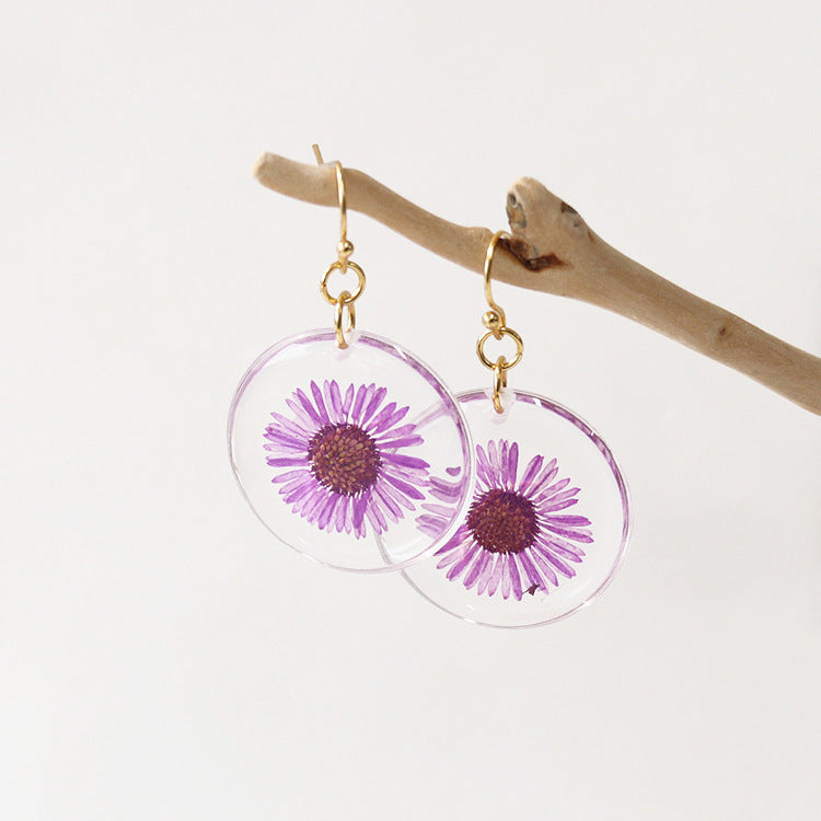 Wholesale 6pcs Everlasting Flower Forget-me-not Round Epoxy Color Earrings
