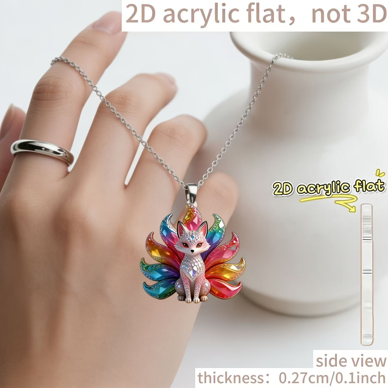 Wholesale Acrylic Colorful Nine Tailed Fox Pendant Necklace 2D Double Sided Fashion Accessory Casual Gift