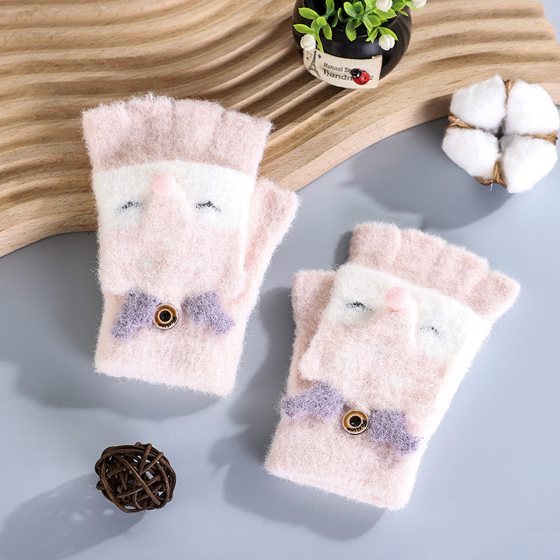 Wholesale Winter Children's Half-finger Flip Open Finger Half Warm Gloves