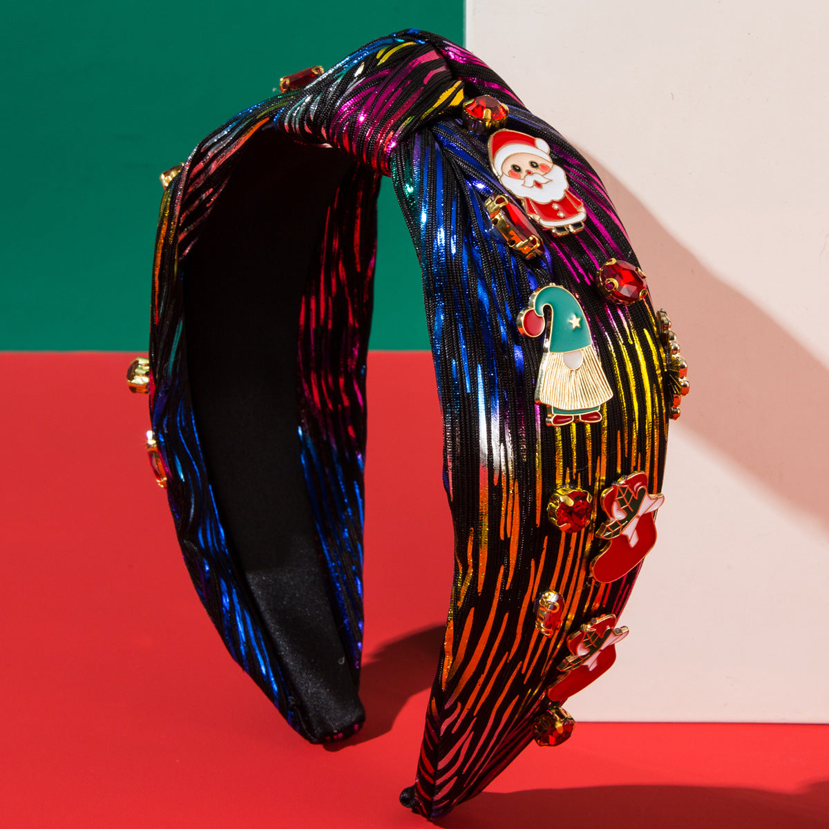 Wholesale Printed Colorful Fabric Studded with Diamonds Santa Claus Fashion Hair Accessories