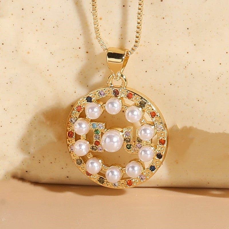 Wholesale Life Tree Demon Eye Zircon Pearl Pendant Copper Necklace