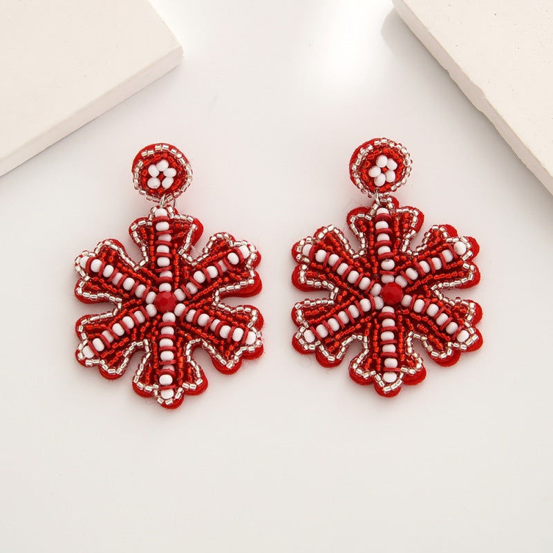 Wholesale Christmas Rice Beads Handmade Christmas Tree Old Man Snowflake Felt Earrings