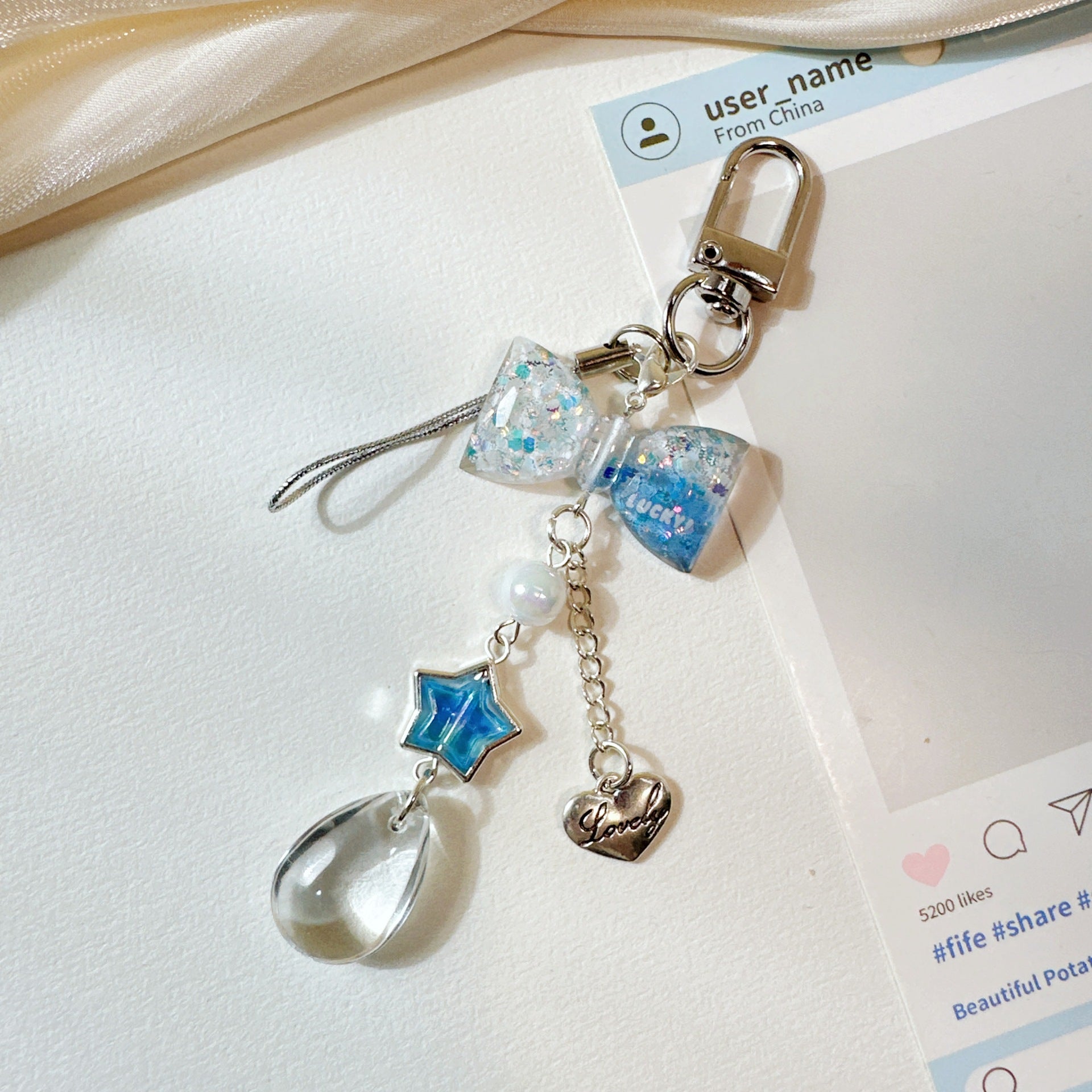 Wholesale Blue Sparkling Pink Love Flower Bow Keychain