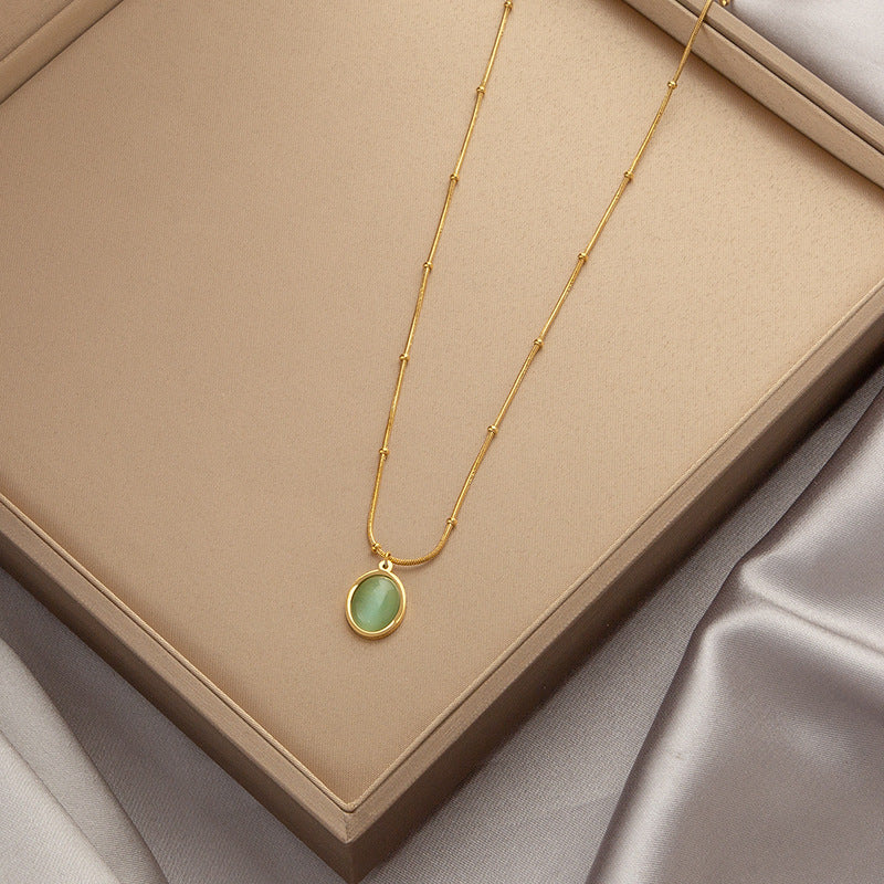 Wholesale  Accessible Luxury Niche Emerald Titanium Steel Necklace Women' s Ins Style