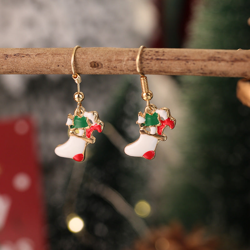 Wholesale Red and Green  Snowman Christmas Hat Earrings
