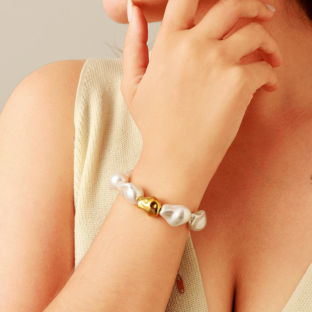 Wholesale Stainless Steel Baroque Pearl Bracelet Polished Vacuum Plated Jewelry