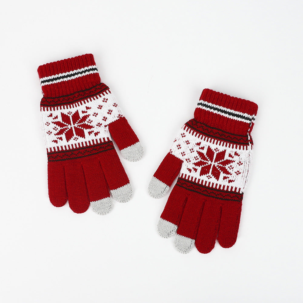 Wholesale Christmas and Winter Velvet Jacquard Warm Touch Screen Knitted Gloves