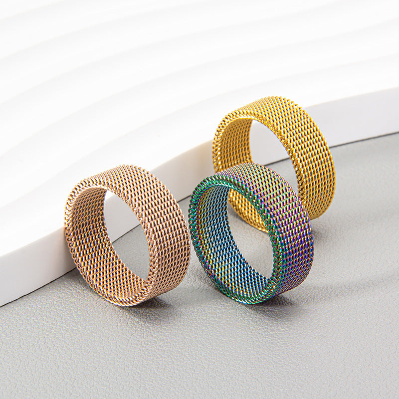 Wholesale 8MM Titanium Steel Deformable Multicolor Mesh Ring