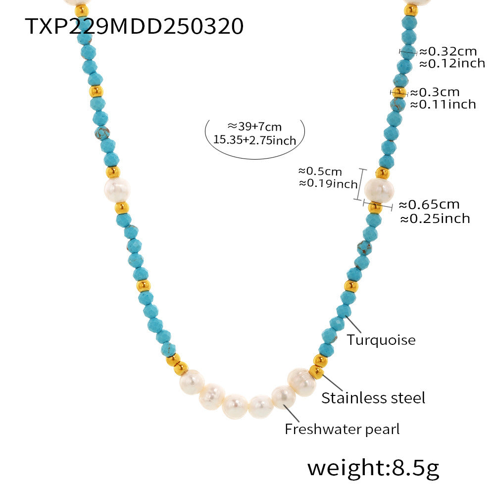 Wholesale Blue turquoise handmade beaded natural freshwater pearl necklace bracelet new set