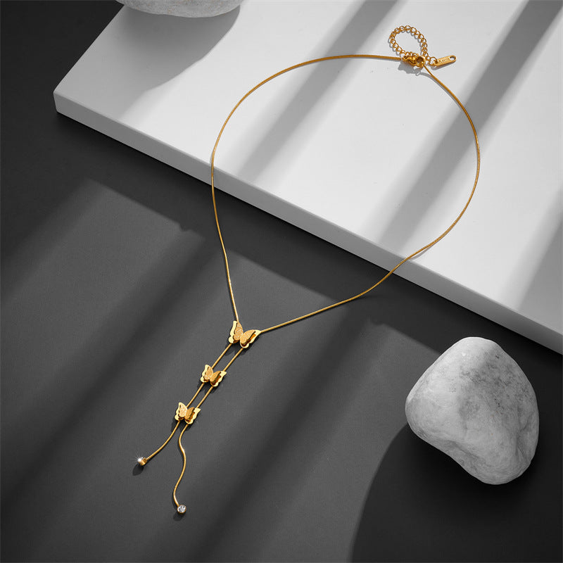 Wholesale Butterfly Titanium Steel Frosted Necklace Clavicle Chain